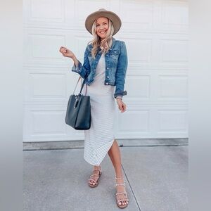 Striped Ribbed Midi Dress w/ Side-Slits